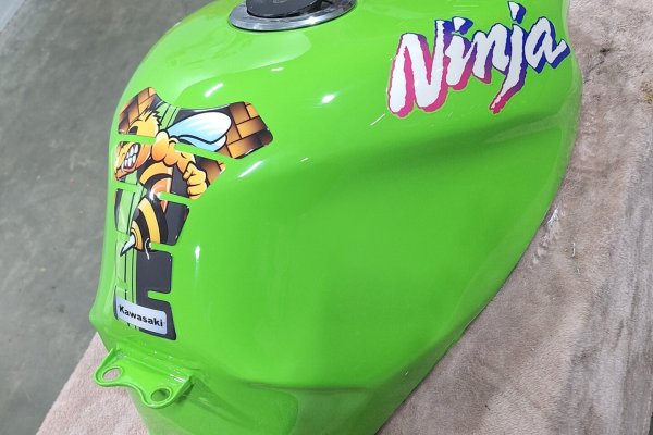 Custom motorbike fuel tank professional respray and paint restoration at Paint Genie, King's Lynn